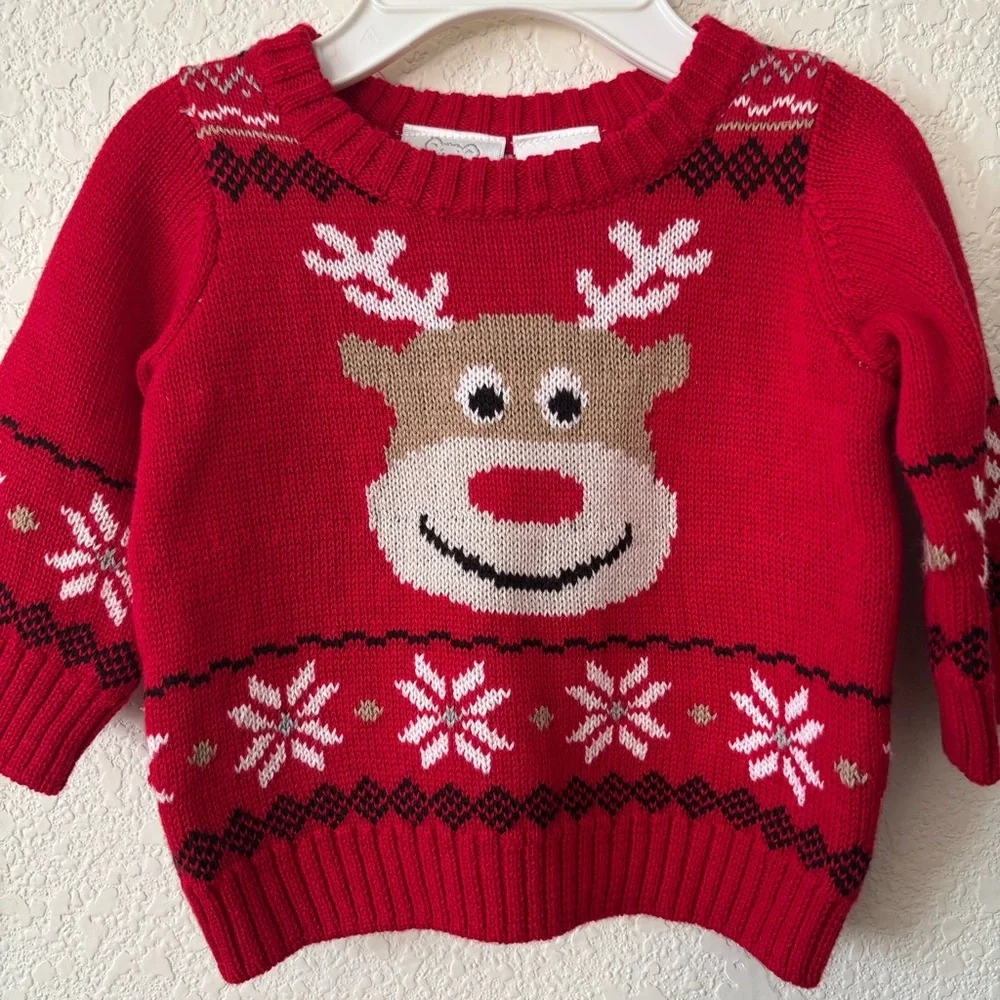 Koala Baby Red Christmas Holiday Reindeer Fair Isle Knit Sweater Size 3 Months